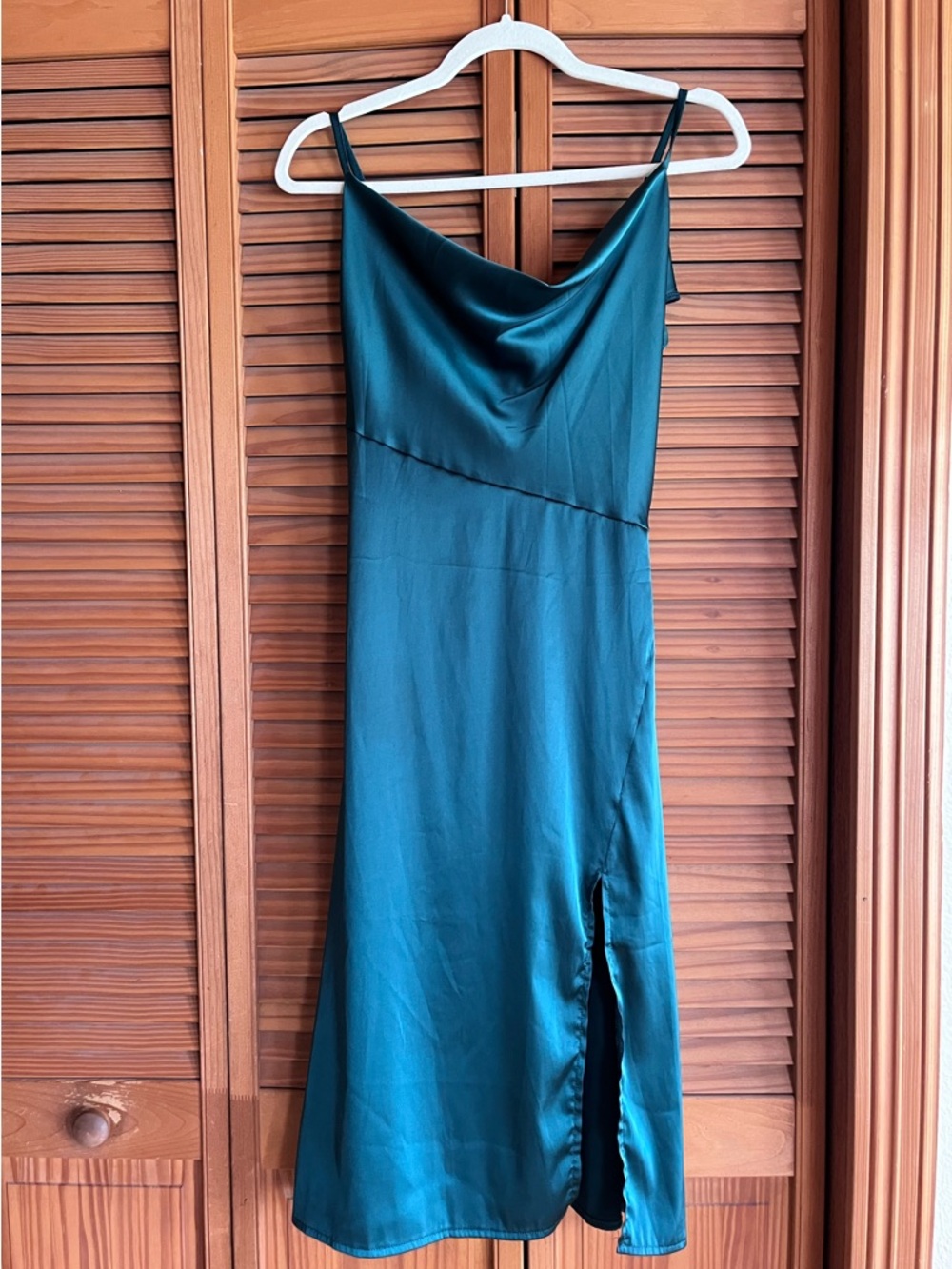 NWOT - Dark Green Satin Dress with slit